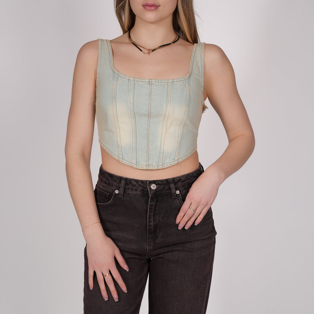 Light Wash Denim Corset Top