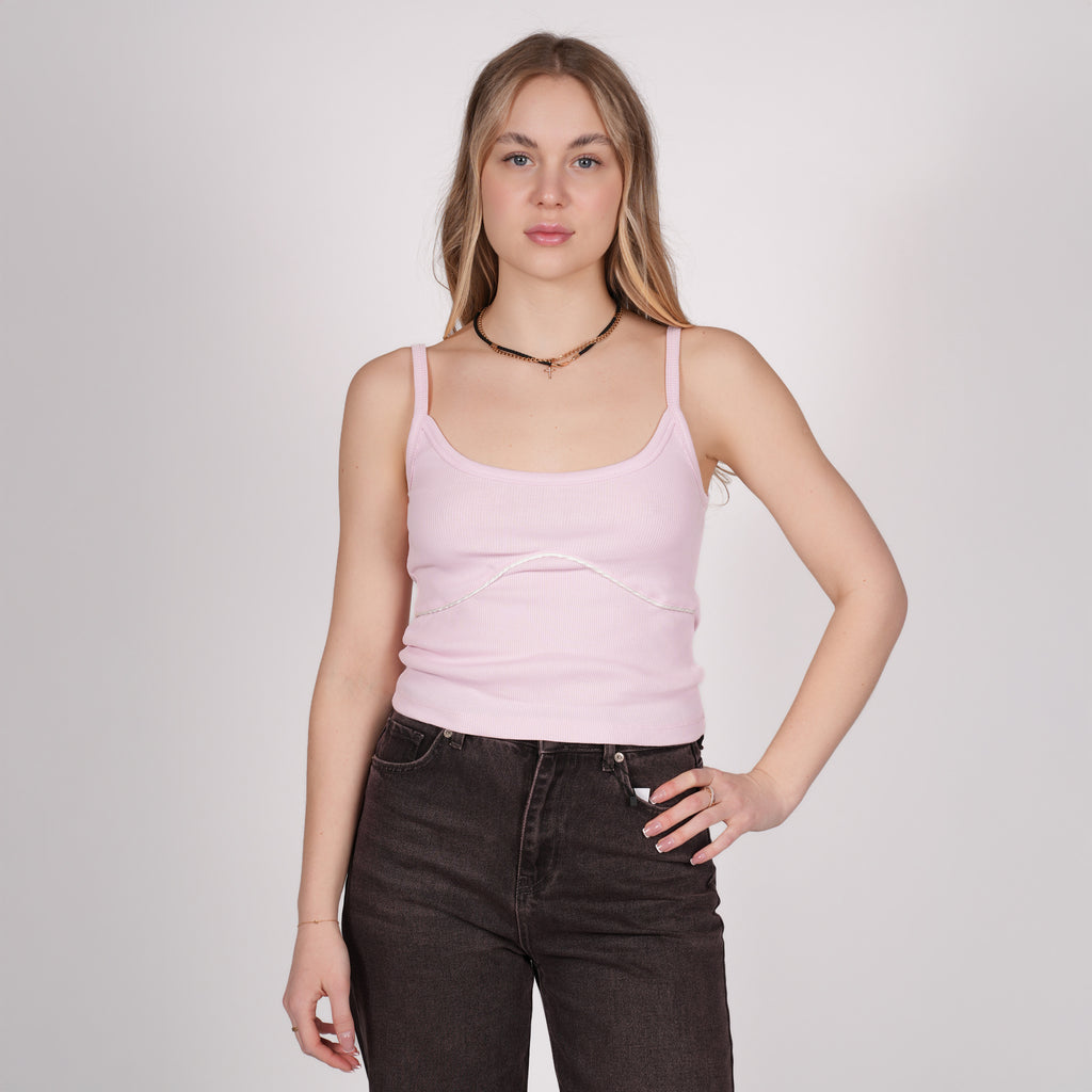 Blush Ribbed Trim Detail Tank Top